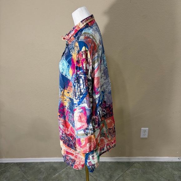 Ali Miles Top Women's 2X Multi Artsy Graphic Tropical Floral Button Front Boho - Picture 5 of 12